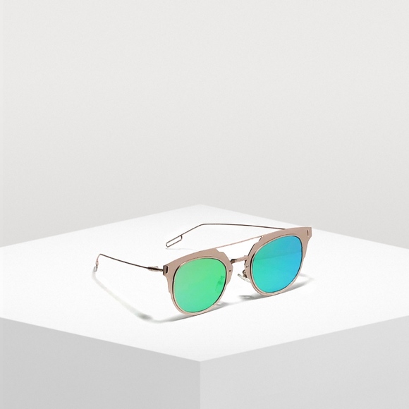 Accessories - Rose Gold/Green Mirrored Futuristic Sunglasses